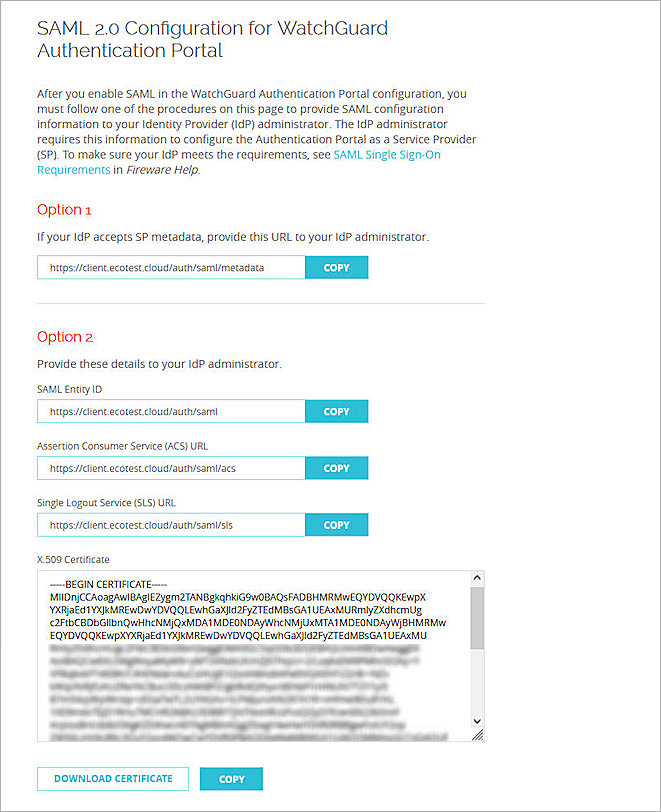 Screen shot of the SAML IDP 